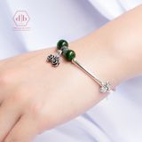  Vòng Tay 2 Viên Đá Diopside- Vòng Tay Ống Bạc Mix Đá Phong Thủy Thiên Nhiên Cho Mệnh Mộc / Hỏa 