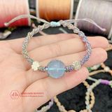  Vòng Dây Thắt Đá Aquamarine Mix Charm Cỏ 4 Lá - Vòng Thắt Dây Thủ Công Đá Phong Thủy 