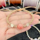  Vòng Dây Thắt Đá Đào Hoa & Charm Cỏ 4 Lá - Vòng Thắt Dây Thủ Công Đá Phong Thủy - Rhodochrosite Bracelet 