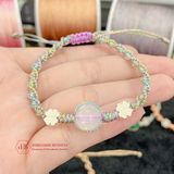  Vòng Dây Thắt Đá Kunzite Mix Charm Cỏ 4 Lá - Vòng Thắt Dây Thủ Công Đá Phong Thủy 