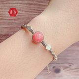  Vòng Dây Thắt Đá Đào Hoa & Charm Cỏ 4 Lá - Vòng Thắt Dây Thủ Công Đá Phong Thủy - Rhodochrosite Bracelet 