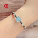  Vòng Dây Thắt Đá Aquamarine Mix Charm Cỏ 4 Lá - Vòng Thắt Dây Thủ Công Đá Phong Thủy 