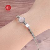  Vòng Dây Thắt Đá Kunzite Mix Charm Cỏ 4 Lá - Vòng Thắt Dây Thủ Công Đá Phong Thủy 