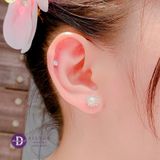  Bông Tai Ngọc Trai Nhân Tạo - Bông Tai Bạc 925  Kiểu Hột Bẹt Ổ Hoa Đính Đá 5mm - Sun Flower Pearl Earrings 2812BTH 