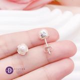  Bông Tai Ngọc Trai Nhân Tạo - Bông Tai Bạc 925  Kiểu Ngọc Trai Đế Dợn Sóng - Mini Wave Pearl 6mm 1205BTH 