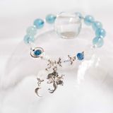  Vòng Đá Aquamarine Kết Hợp Moonstone & Sapphire Vát Phối Charm Mermaid Bạc 925 