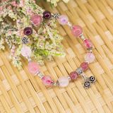  Vòng Đá Thạch Anh Dâu, Thạch Anh Hồng Kết Hợp Moonstone & Garnet Phối Charm Belle Rose 