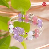  Vòng Đá Phong Thủy - Mặt Tỳ Hưu Thạch Anh Tím phối Moon Stone, Thạch Anh Hồng & Charm Bạc 925 