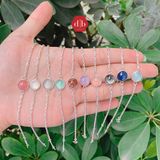  Vòng Tay Bạc 925 Xích Đá Thiên Nhiên Chấu Bao Simple Gem - Mệnh Thủy & Mộc 