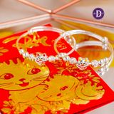  Kiềng Baby Bạc 999 Lucky Cat - Kiềng Mèo May Mắn Tai Đỏ/Vàng K410 Ddreamer 