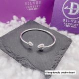  Kiềng Bạc 925 Trái Tim Nữ Tính - Double Bubble Heart Silver Bangle K221 