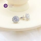  Bông Tai Bạc 925 Xi Vàng Trắng Đính Full Moi - Bông Tai Nữ Kiểu Hoa Moissanite Viên Chủ 7Li - Moissanite 7.0mm Sterling Silver Flower Earrings MBT0017 