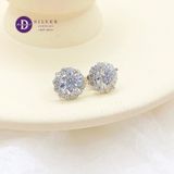  Bông Tai Bạc 925 Xi Vàng Trắng Đính Full Moi - Bông Tai Nữ Kiểu Hoa Moissanite Viên Chủ 7Li - Moissanite 7.0mm Sterling Silver Flower Earrings MBT0017 