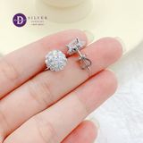  Bông Tai Bạc 925 Xi Vàng Trắng Đính Full Moi - Bông Tai Nữ Kiểu Hoa Moissanite Viên Chủ 7Li - Moissanite 7.0mm Sterling Silver Flower Earrings MBT0017 