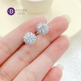  Bông Tai Bạc 925 Xi Vàng Trắng Đính Full Moi - Bông Tai Nữ Kiểu Hoa Moissanite Viên Chủ 7Li - Moissanite 7.0mm Sterling Silver Flower Earrings MBT0017 