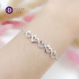  Vòng Tay Bạc 925- Vòng Tay Dây Rút Freesize - 5 Crown Hearts Trái Tim Vương Miện - 1 Line Đá 1284VTH 