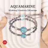  Vòng Dây Thắt Đá Aquamarine Mix Charm Cỏ 4 Lá - Vòng Thắt Dây Thủ Công Đá Phong Thủy 