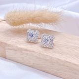  Big Baguette Square Layer Silver Hoops - Hoa Tai Khoen Gài Premium Đá Chủ Ddreamer P2980BTH 