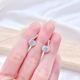  Teardrop Curve CZ Stone Silver Hoops -  Hoa Tai Khoen Gài Premium Kiểu Giọt Nước Ddreamer P3032BTH 