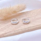  3 Line CZ Stone Silver Hoops - Hoa Tai Khoen Premium Bản Bo Tròn Lớn Đính 3 Line Đá Ddreamer P2693BTH 