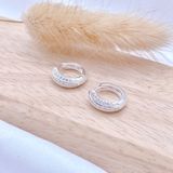  3 Line CZ Stone Silver Hoops - Hoa Tai Khoen Premium Bản Bo Tròn Lớn Đính 3 Line Đá Ddreamer P2693BTH 