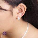  Teardrop Curve CZ Stone Silver Hoops -  Hoa Tai Khoen Gài Premium Kiểu Giọt Nước Ddreamer P3032BTH 