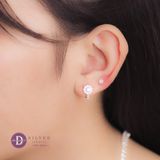  Button Baguette Silver Hoops -  Hoa Tai Khoen Gài Premium Kiểu Hoa Đai Đá Baguette Nhỏ Ddreamer P3033BTH 