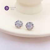  Bông Tai Đá Moissanite 5Li - Bông Tai Nữ Kiểu Hoa 6 Viên Đá Moi Chấu Trái Tim Đá Chủ 5li - Heart Flower Moissanite Silver Earrings MBT024-1 