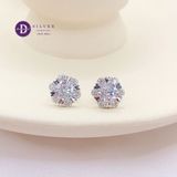  Bông Tai Đá Moissanite 5Li - Bông Tai Nữ Kiểu Hoa 6 Viên Đá Moi Chấu Trái Tim Đá Chủ 5li - Heart Flower Moissanite Silver Earrings MBT024-1 