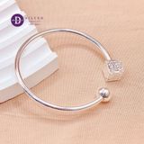  Kiềng Bạc 925 Xỏ Charm Đính Đá CZ - Square Rose Silver Bangle K152 