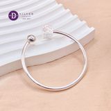  Kiềng Bạc 925 Xỏ Charm Đính Đá CZ - Square Rose Silver Bangle K152 