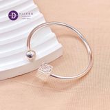  Kiềng Bạc 925 Xỏ Charm Đính Đá CZ - Square Rose Silver Bangle K152 