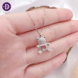  Silver Necklace Love Pin k Heart Sparkling Bear - Dây Chuyền Bạc 925 Cao Cấp Gấu Trái Tim Hồng Đính Đá Ddreamer 118́̃9DCH 