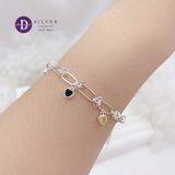  Premium Colorful Heart Stone Oval Chain Silver Bracelet - Lắc Tay Bạc 925 Premium Xích Oval Charm Đá Trái Tim Đủ Màu P1298VTH 