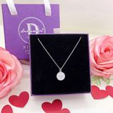  Heart Big fullmoon Tag Necklace Silver - Dây Chuyền Bạc 925 Mặt Hình Tròn Chi Tiết Trái Tim Đính Đá - Dây Chuyền Valentine - Ddreamer796DCH 