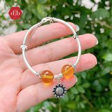  Vòng Tay 2 Viên Đá Citrine &  Charm Hoa Hướng Dương - Vòng Tay Đá Phong Thủy Mix Charm Bạc 925 Ddreamer 