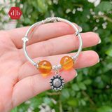  Vòng Tay 2 Viên Đá Citrine &  Charm Hoa Hướng Dương - Vòng Tay Đá Phong Thủy Mix Charm Bạc 925 Ddreamer 