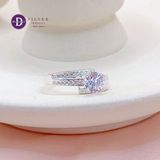  Silver Ring - Nhẫn Bạc 925 Cao Cấp - Nhẫn Premium 3 Line Đá Chéo Đá Chủ 6li - P2631NH - Ddreamer 