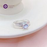  Silver Ring - Nhẫn Bạc 925 Cao Cấp - Nhẫn Premium 3 Line Đá Chéo Đá Chủ 6li - P2631NH - Ddreamer 