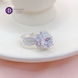  Silver Ring - Nhẫn Bạc 925 Cao Cấp - Nhẫn Premium  Hoa Xoáy Đá Baguette Đá Chủ 6li Bản Đá Baguette Chéo - P2637NH - Ddreamer 