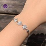  Sparkling Sunflower & Heart ,Freesize Adjustable Bracelet - Lắc Tay Dây Rút Freesize Bạc 925  3 Hoa Hướng Dương Đính Đá & Trái Tim 1313VTH 