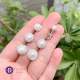  Bông Tai Ngọc Trai Nhân Tạo - Bông Tai Bạc 925 Kiểu Ngọc Trai 5mm 7mm Viền Line Đá - Pearl Diamond Button 8 - 10 -11mm Nhỏ 648BTH 675BTH 