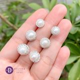  Bông Tai Ngọc Trai Nhân Tạo - Bông Tai Bạc 925 Kiểu Ngọc Trai 5mm 7mm Viền Line Đá - Pearl Diamond Button 8 - 10 -11mm Nhỏ 648BTH 675BTH 