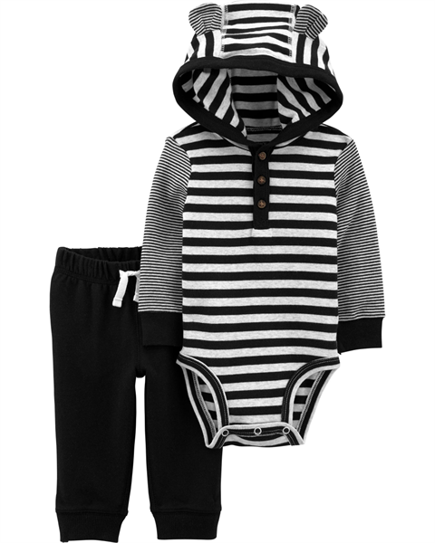 Set Bodysuit & Quần đen sọc trắng bé trai