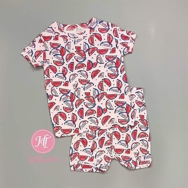 Bộ ngắn G4P hồng dưa hấu bé gái