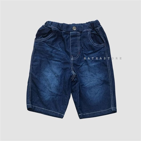 Quần short jean xanh đậm lưng thun bé trai