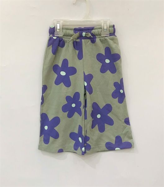 Quần dài thun G4P xanh hoa tím bé gái