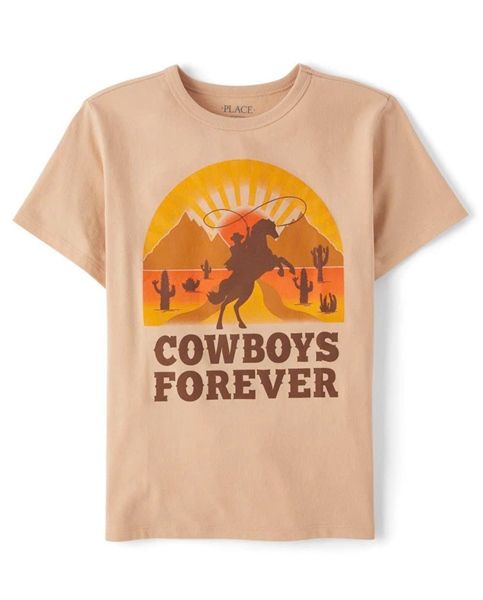 Áo thun PL4CE màu be cowboy bé trai