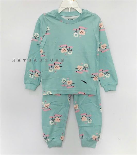 Bộ dài P3kkle xanh hoa bé gái