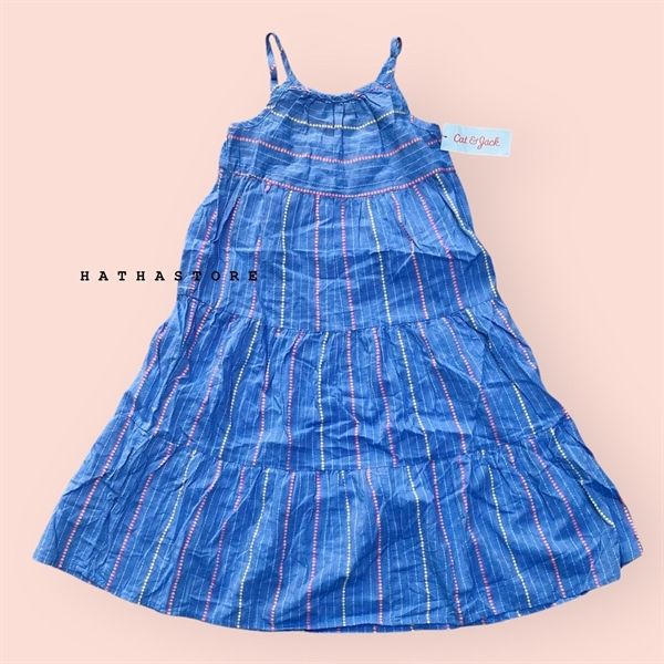 Đầm maxi C&J xanh sọc bé gái